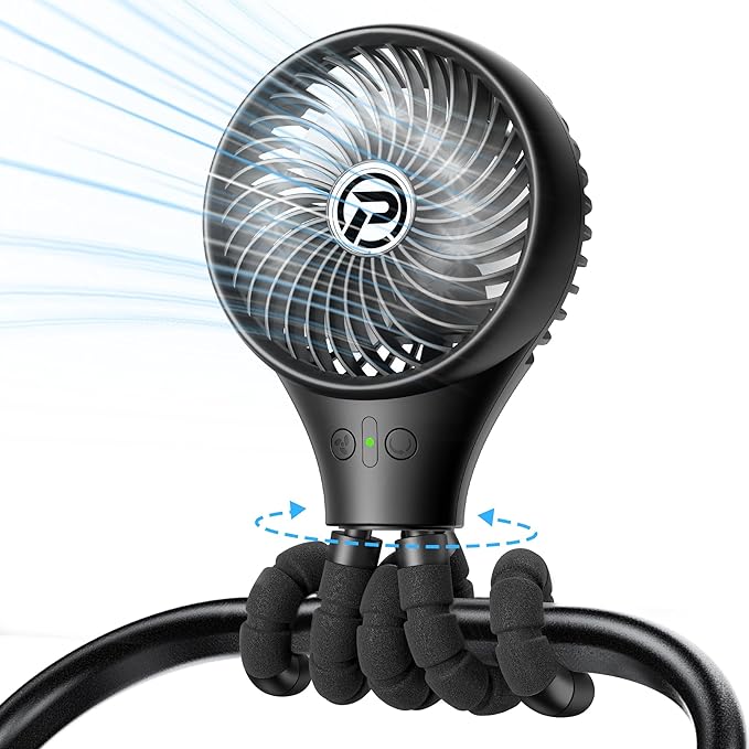PANERGY Baby Stroller Fan, Oscillating Mini Portable Fan, 3 Speeds Battery Operated Flexible Tripod Clip on for Car Seat Crib Travel
