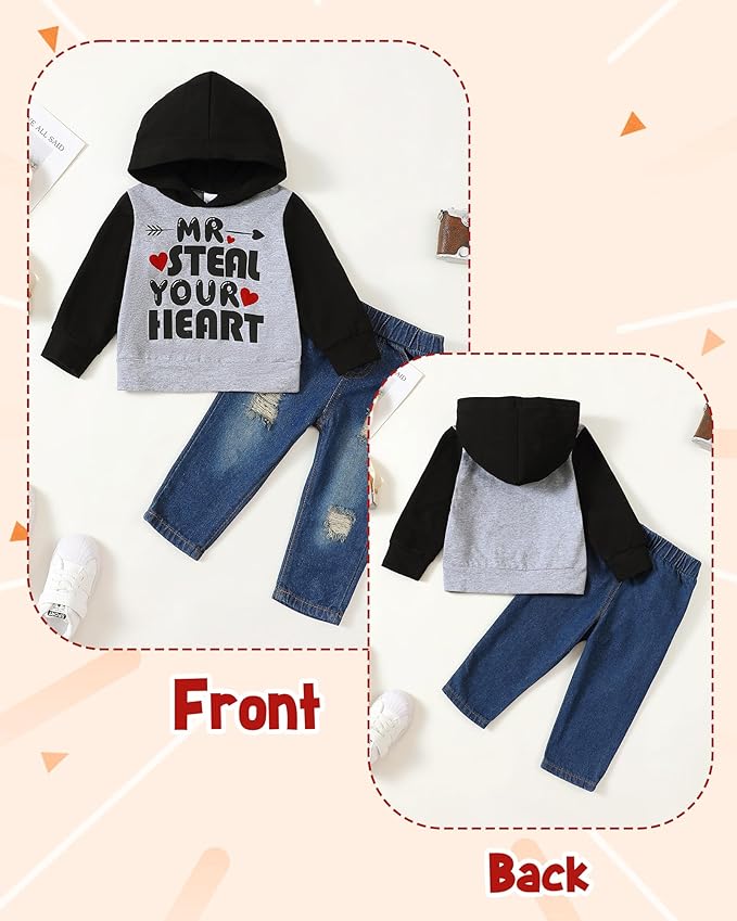 NZRVAWS Baby Boy Clothes Toddler Boy Outfit 2 3 4T 6 12 18 24 Month Fall Winter Hoodie Ripped Jeans Clothing