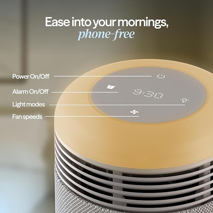 BLUEAIR Purifier for Bedroom - Mini Restful - Sunrise Clock with HEPASilent Filtration and Wake Up Light - Cleans Air and Supports Circadian Rhythm - USB-C and App Connectivity