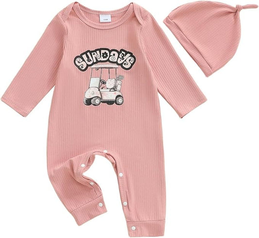 WZTYYDS Newborn Baby Girl Clothes Ribbed Romper Print Long Sleeve Jumpsuits Bow Headband Set Infant One-piece Outfits