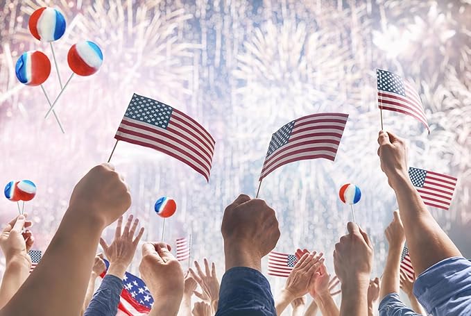 Patriotic Striped Cherry Lollipop Suckers, USA Patriotic Red, White & Blue, Hard Candy Treats, Kosher Certified, Individually Wrapped (600 Lollipops)