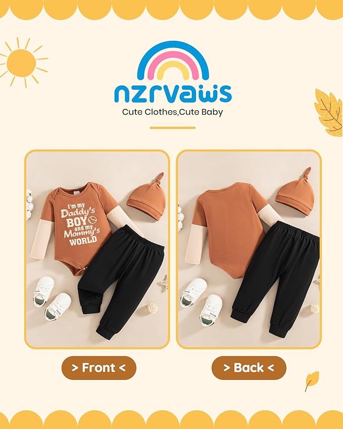 NZRVAWS Newborn Baby Boy Clothes Outfits Letter Prined Romper Pants Set Infant Baby Boy Clothing 0 3 6 9 12 18 Months