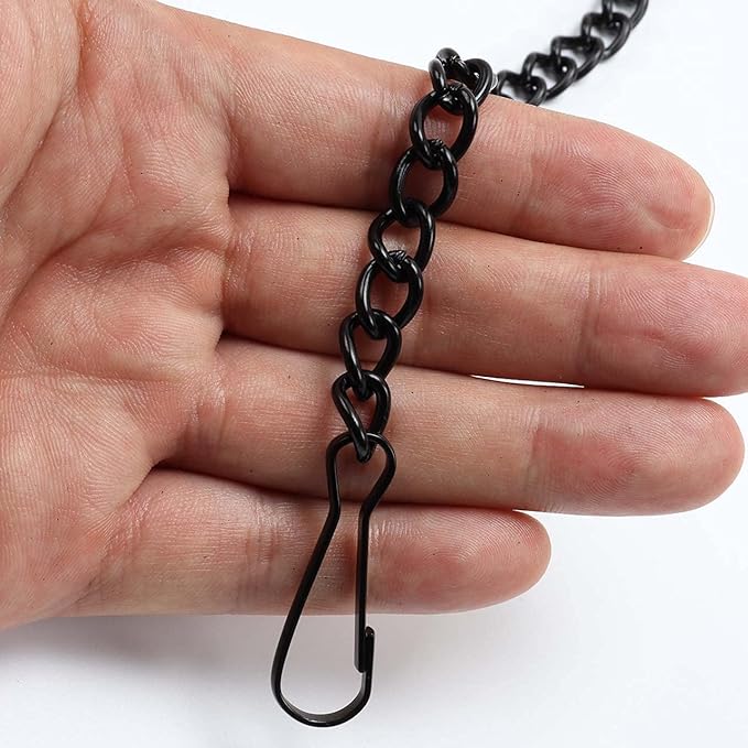 Bieye Metal Chain with Safety Hooks for Tiffany Style Stained Glass Window Panel Hangings, 30 inches Long Black Electrophoretic Coating, Chain001