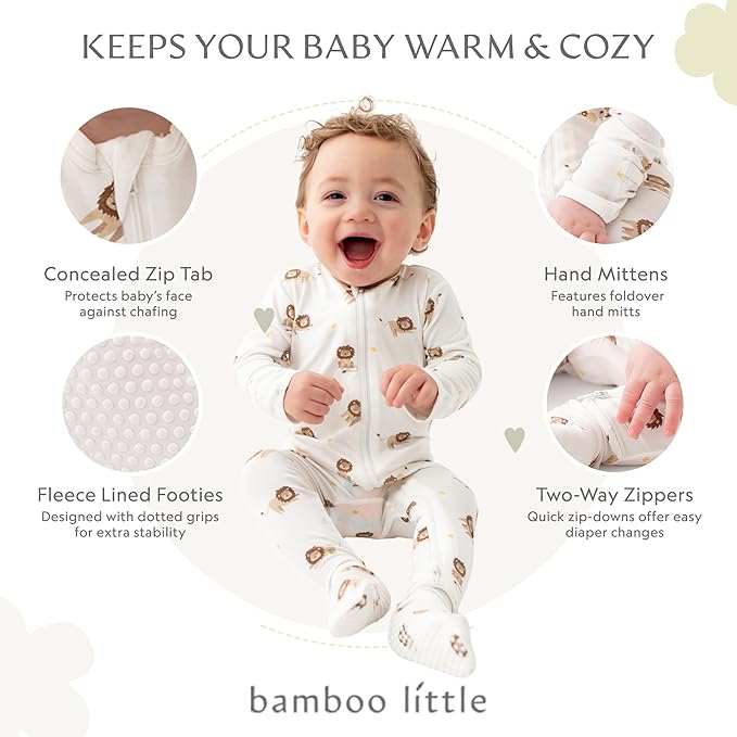 Bamboo Little Soft Baby Footie Pajamas, Baby Clothes, Newborn Sleepers, 95% Viscose and 5% Spandex, 0-24 Months
