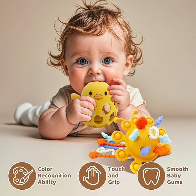 Baby Suction Toys Teething High Chair Toys - Baby Teething Chew Table Toy Silicone Teethers, Food Grade Silicon for 6 12 18 Months (Yellow)