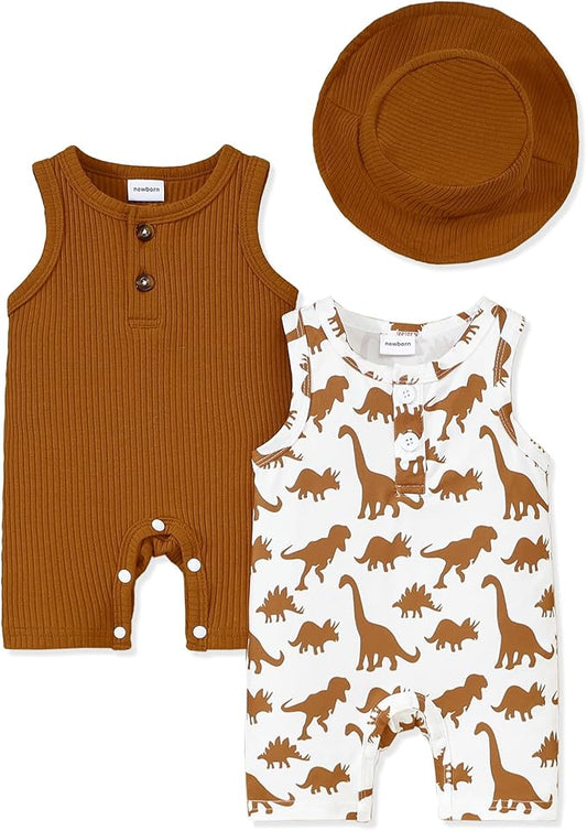 NZRVAWS Newborn Baby Boy Girl Clothes Unisex Infant Romper Pants Set Hat 4-Pack Outfits 0-12 Months 16 Pieces Toddler