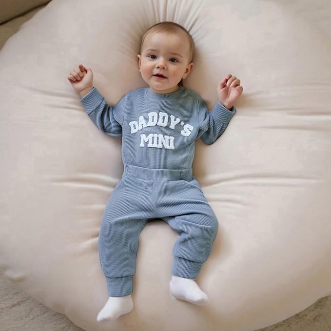 Kupretty Baby Boy Clothes 3 6 12 18 Months Fall Winter Outfit Mama's Boy Embroidery Waffle Long Sleeve Romper Pants Set