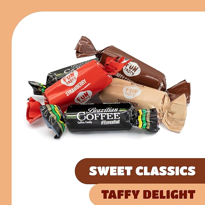 Taffy Candy Mix - 2 Pound Bag (150 Count) - Individually Wrapped Vanilla, Chocolate, Strawberry Caramels and Coffee Chews - Assorted Candy Variety Pack