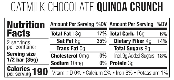 Taza Chocolate Organic Oat Milk Chocolate Bar, Quinoa Crunch, 2.5 Ounce (10 Count), Vegan