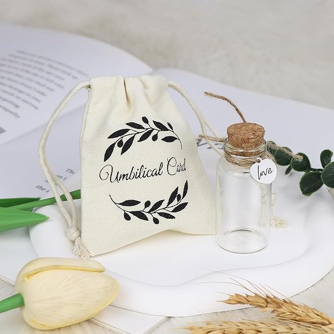 Umbilical Cord Keepsake Glass Bottle with Cork, Jar for Umbilical Cord/fetal Hair Storage and Memorial, Gift for Newborn Christening Baby Shower, Comes with Gift Bag (Love)