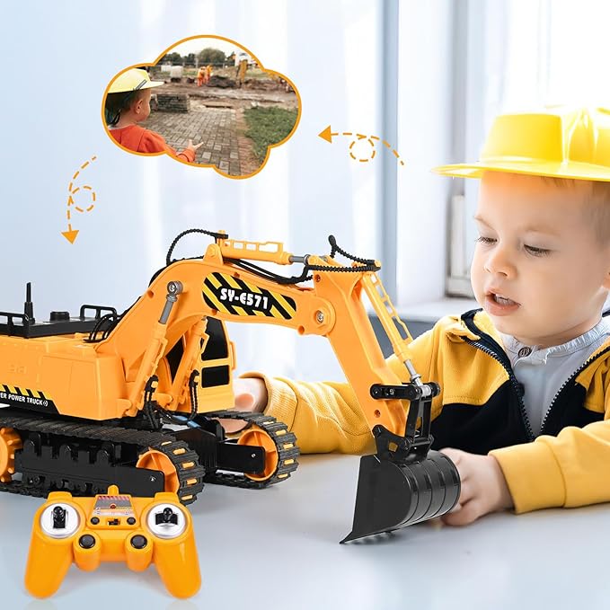DOUBLE E Remote Control Excavator Toy 2 Batteries RC Excavators Sandbox Digger Hydraulic Construction Toys Vehicles Birthday Gift for Boys Kids 3-14 Years