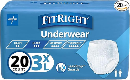 FitRight Adult Incontinence Underwear, Heavy Absorbency, 3X-Large, 75"-94" Waist (20 Count)