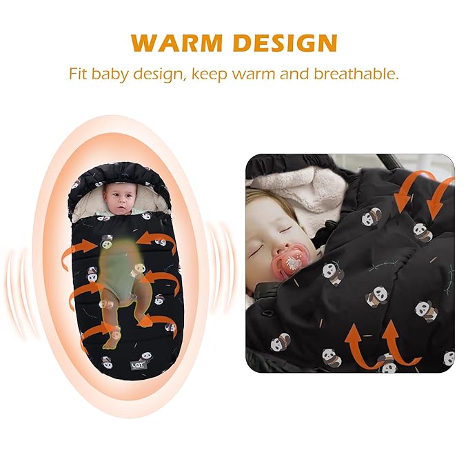 LAT Baby Warm Bunting Bag Universal,Stroller Sleeping Bag Cold Weather,Waterproof Toddler Footmuff(Detachable,Black Panda)