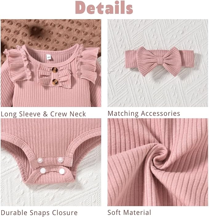 Aalizzwell Preemie Newborn Infant Baby Girls Clothes Ribbed Bodysuit Pants Set Fall Winter Outfits