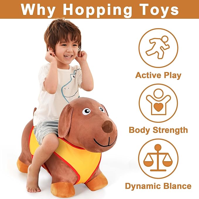 iPlay, iLearn Bouncy Pals Dog Hopping Horse, Plush Inflatable Animal Hopper, Indoor n Outdoor Ride on Jumping Bounce Toys, Birthday Gift for 18 Months 2 3 4 5 Year Old Kids Toddlers Boys Girls