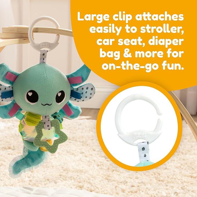Lamaze Clip On Car Seat and Stroller Toy - Alise The Axolotl - Crinkle Car Seat Toys and Stroller Toys - Sensory Toys for Babies - Travel Toys for Car - Infant Toys Ages 0 Months and Up