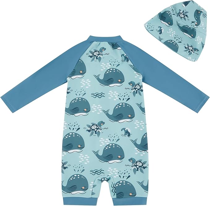 UMELOK Baby Boys UPF 50+ Sun Protection One Piece Rashguard Swimsuit with Snap Bottom