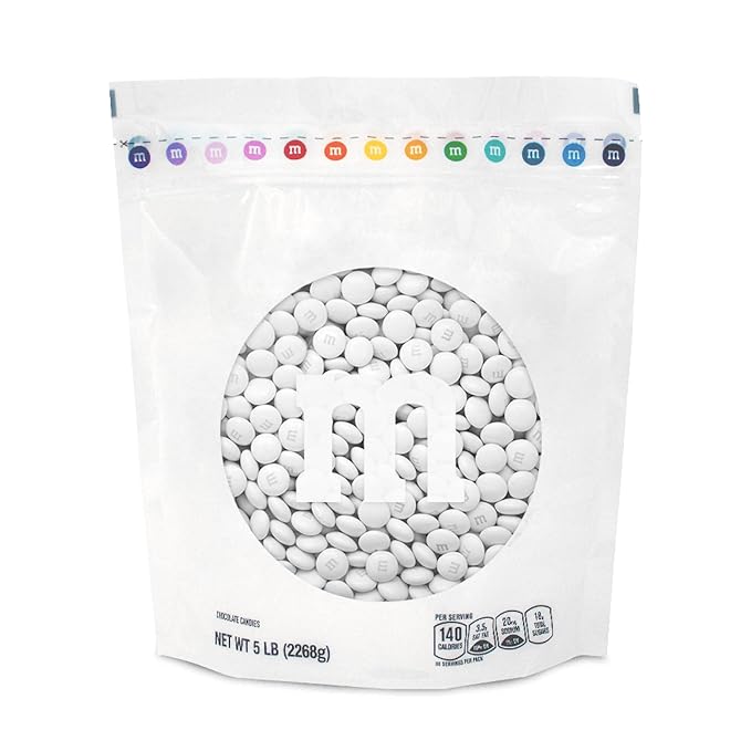 M&M’S WORLD White Milk Chocolate Candy, 5 lbs Resealable Pack, Bulk Candy for Party Favors, Weddings, Birthdays, Easter & Graduations