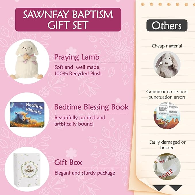 Baptism Gifts for Girls and Newborn Baby, Christening Gifts Set, 7" Praying Lamb Plush Toy and Bedtime Blessing Book in Keepsake Gift Box, Ideal Easter Gifts for Kids