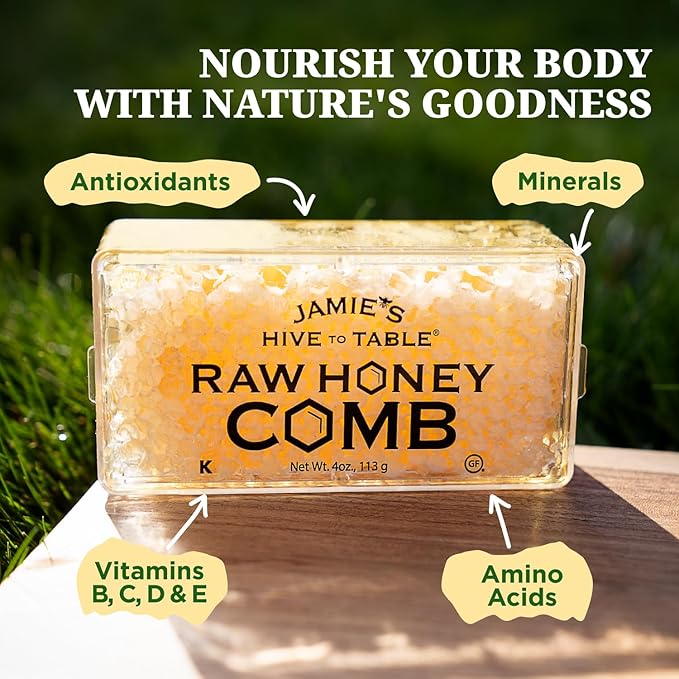 Jamie's Hive To Table 100% Raw Honeycomb, 48 Oz (Pack of 12) – All-Natural Pure Georgia Honeycomb – Fresh Georgia Honeycomb with Bee Pollen and Propolis, No Additives or Preservatives, Non-GMO