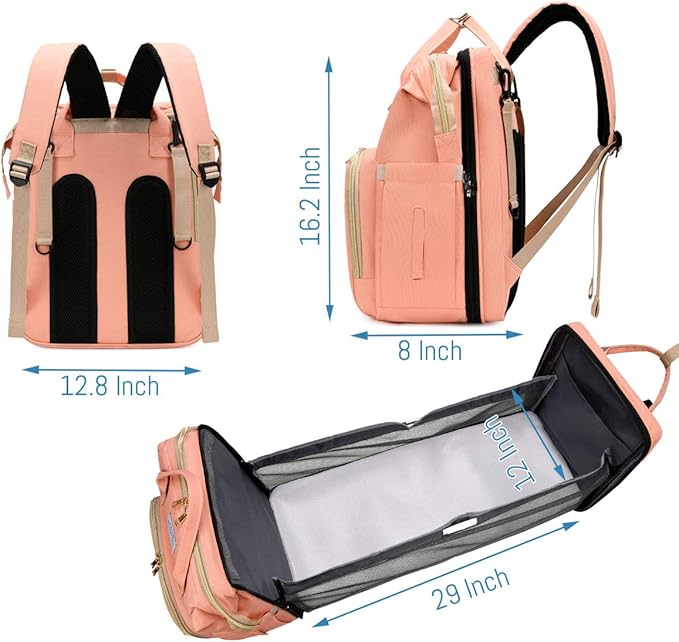 Diaper Bag Backpack with Changing Station, Nappy Baby Bags with Portable Changing Pad, 900D Waterproof Multi-Function Travel Portable Mommy Bag, Pink