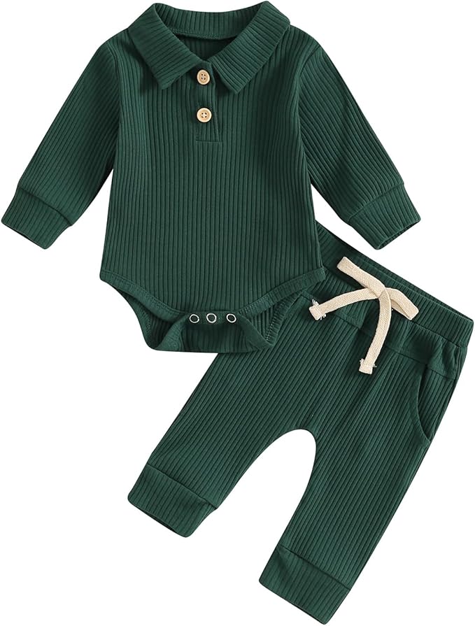 Newborn Baby Boy Girl Clothes Ribbed Knitted Long Sleeve Romper Pants Solid Cotton Infant Fall Winter Outfits 2Pcs