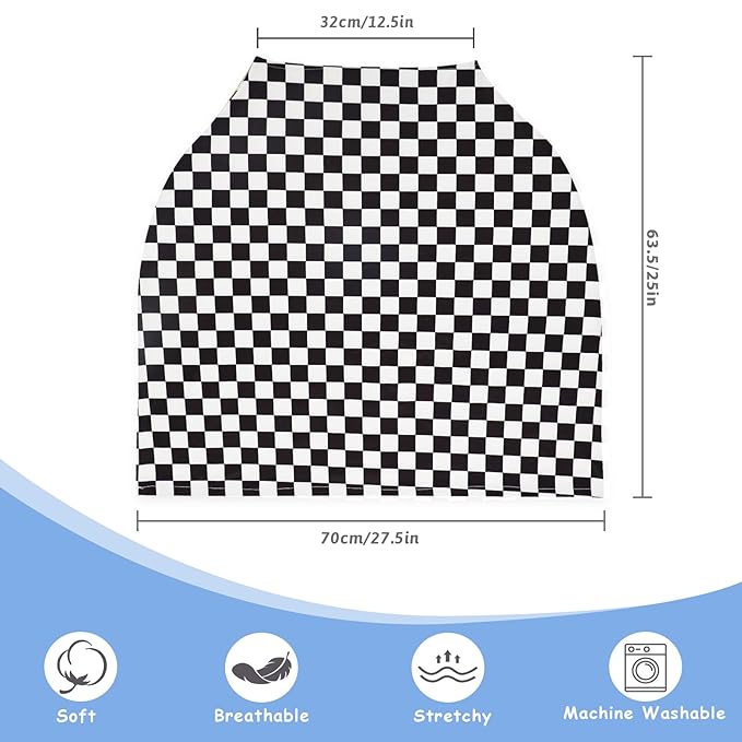 TANOFAR Car Seat Cover for Baby, Multi-Use Cover Carseat Canopy, High Stretchy & Breathable Infant Carseat Cover, Shower Gifts for Unisex Boys and Girls (Black Checkered)
