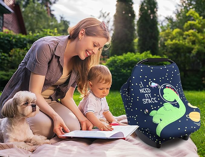 Metplus Car Seat Canopy Nursing Cover for Babies, Baby Carseat Cover Carrier Cover Breastfeeding Cover for Boys Girls, Soft Stretchy Breathable and Easy to Use, Infant Shower Gifts Newborn Essentials