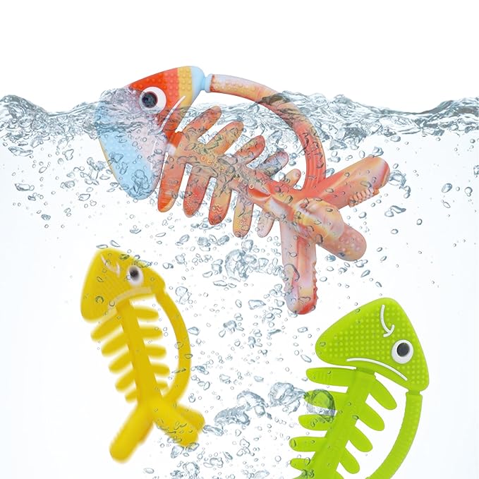 3in1 Infant Toys, Baby Teething Toys 0-3-6-12 Months, Teethers for Babies 3-6 6-12 Months for Teething Relief, Gifts, Silicone, Sensory, Baby Toys 0-6 Months, USA Patent Pending,Rainbow Fish
