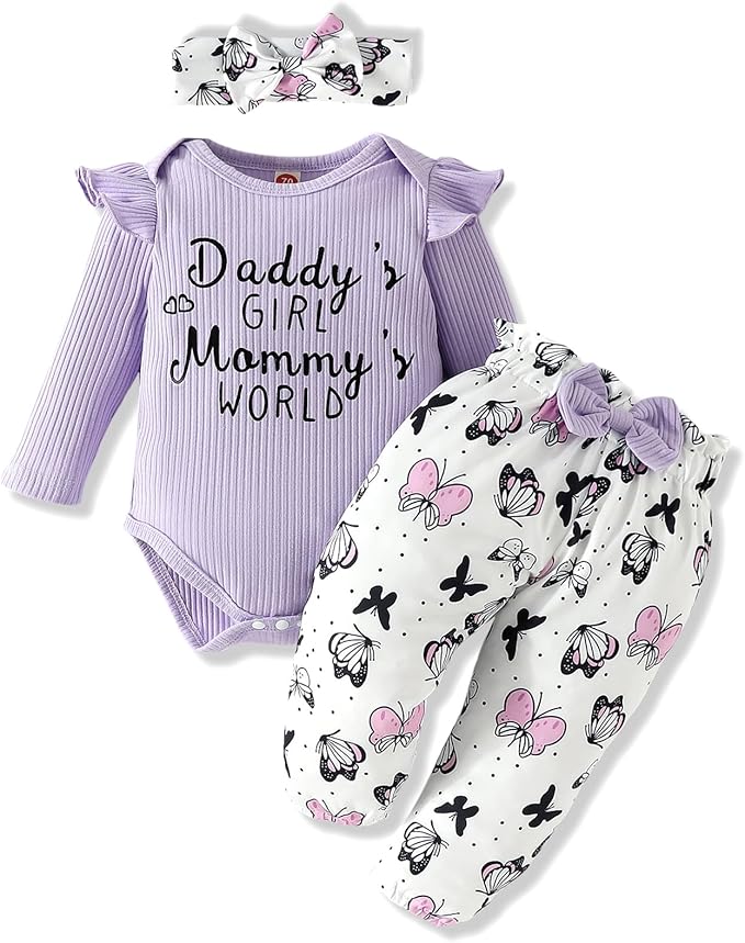 AMAWMW Newborn Baby Girl Clothes Infant Baby Ruffle Romper Pants Summer Outfits 4PCS Gifts Set Toddler Girls' Clothing