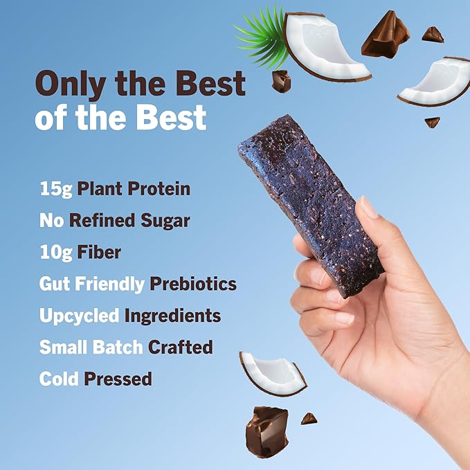 Amrita Nut Free Vegan Protein Bars (12 CT) | Chocolate Chip Coconut 15g Plant-Based Protein Bar | Peanut-Free, Gluten Free, and Dairy-Free | No Added Sugar, High Fiber, Healthy Snacks for Kids/Adults