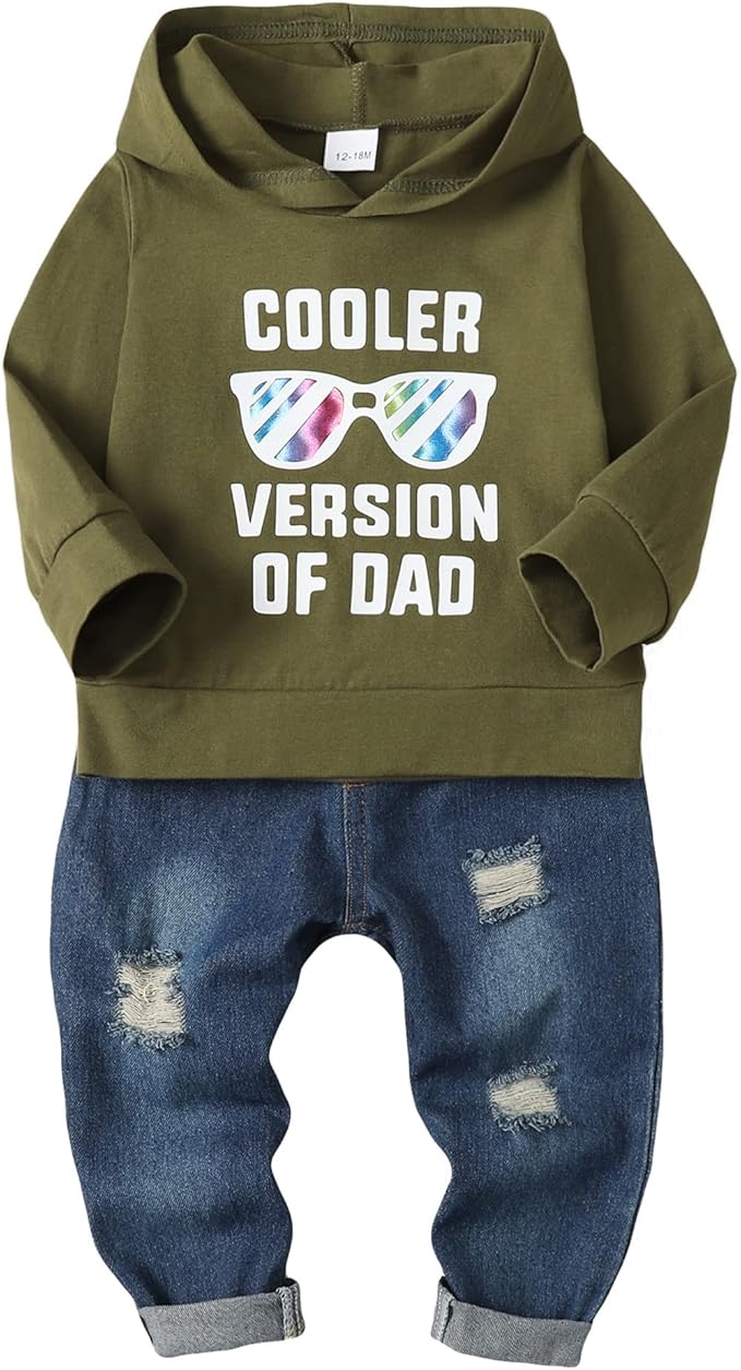 NZRVAWS Baby Boy Clothes Toddler Boy Outfit 2 3 4T 6 12 18 24 Month Fall Winter Hoodie Ripped Jeans Clothing