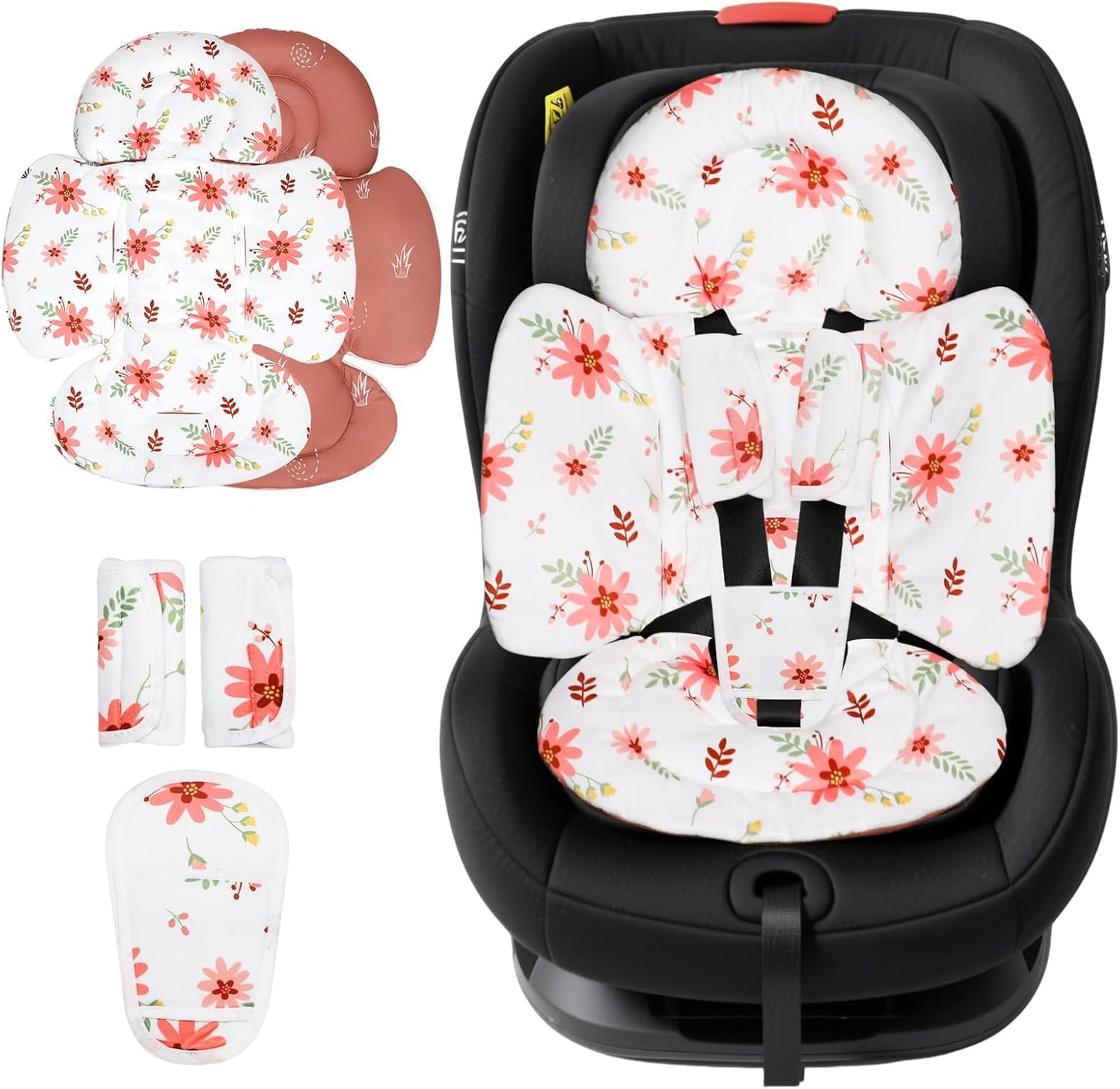 KAKIBLIN Infant Car Seat Insert, Baby Car Seat Cushion, Car Seat Head Support for Infant,Breathable Reversible Carseat Insert Support for Newborn Stroller, Baby Swing, Bassinets, Pushchair (Pink)