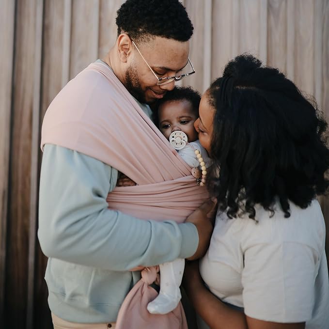 mushie Baby Wrap Carrier | Organic Cotton and Elastane | Infant Sling for Newborn and Babies 8-35 lbs (Blush)