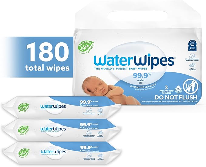 WaterWipes Sensitive+ Newborn & Baby Wipes, 3-In-1 Cleans, Cares, Protects, 99.9% Water, Unscented & Hypoallergenic, 180 Count (3 Packs)