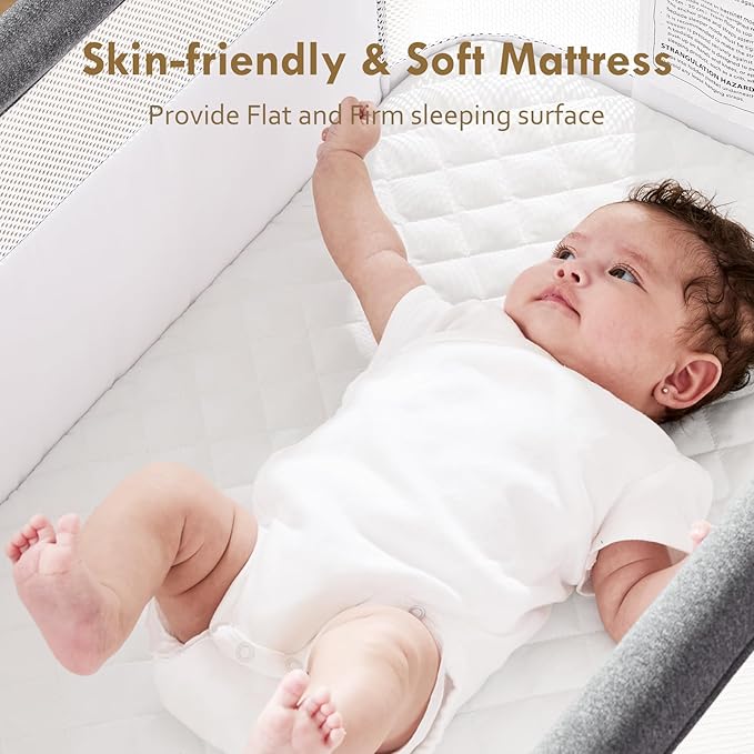 Bassinet Bedside Sleeper - All-Mesh Design, Portable Bedside Bassinet for Baby with Washable Mattress, 5 Adjustable Heights (Grey)