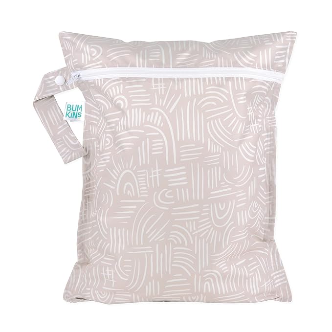 Bumkins Waterproof Wet Bag for Baby, Travel, Swim Suit, Cloth Diapers, Pump Parts, Pool, Beach, Gym Clothes, Toiletry, Hook to Stroller, Daycare, Zipper Reusable Wetdry Packing Pouch, Boho Beige