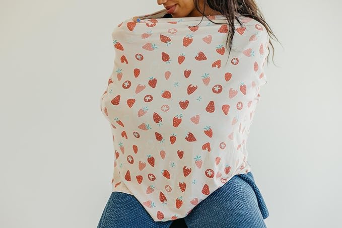 Copper Pearl Multi-Use Cover: Car Seat Covers, Nursing Cover, and Stroller Cover for Sun - Stretchy Fabric, All-Season Use, Stylish Designs, Easy Access for Moms - Strawberry