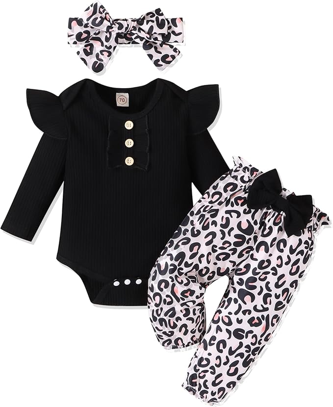 GDTOGRT Baby Girl Clothes Newborn Infant Outfits Ruffle Romper+ Floral Pants + Cute Headband Sets for Girls