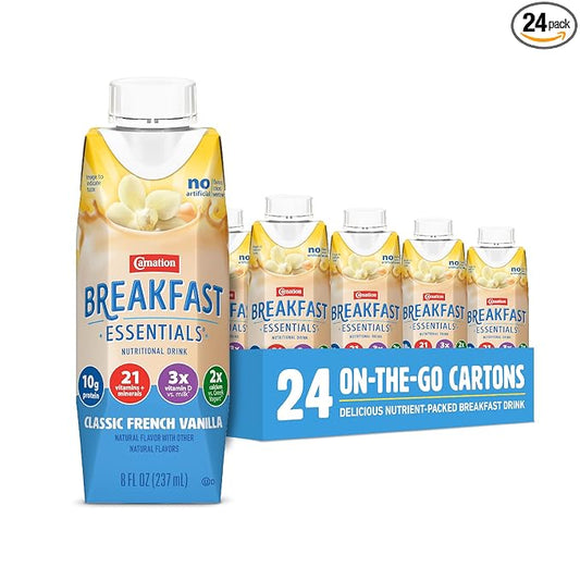 Carnation Breakfast Essentials Ready-to-Drink, Classic French Vanilla, 8 FL OZ Carton (Pack of 24)