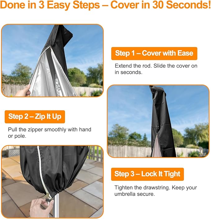OKPOW Umbrella Covers for Outdoor Umbrellas - Small Patio Umbrella Cover for 6 ft to 9 ft Outdoor Table Umbrella - Waterproof Windproof Anti-UV Garden Parasol Covers, Black