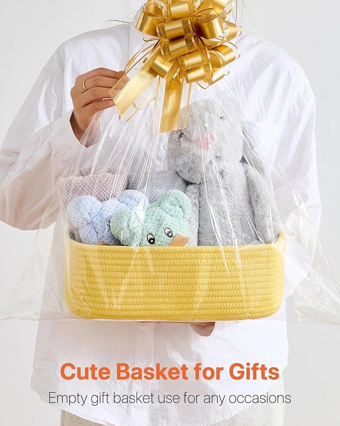 Small Woven Basket, 12 x 8 x 4.5 Inches, Storage Basket for Organizing, Cute Small Rope Shelf Closet Cube Storage Bins Baskets for Shelves, Dog Toy Gift Baskets Empty, 3 Pack Yellow