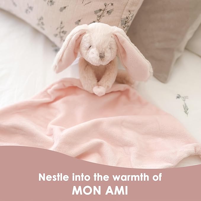 MON AMI Rosie The Bunny Plush Lovey for Babies – 13.5” | Knotted Security Blanket for Newborns