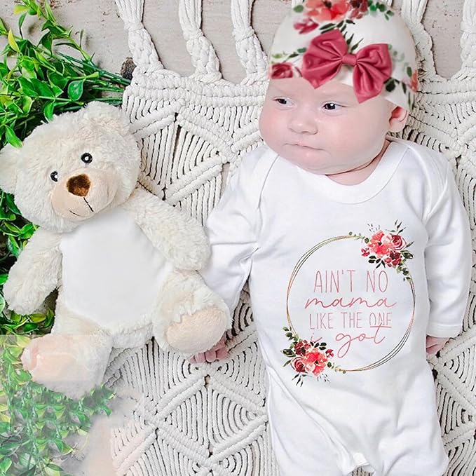 Sinhoon Newborn Baby Girl Romper Infant Letter Print Bodysuit Jumpsuit+Hat+Gloves+Socks 4Pcs Coming Home Clothes Outfit