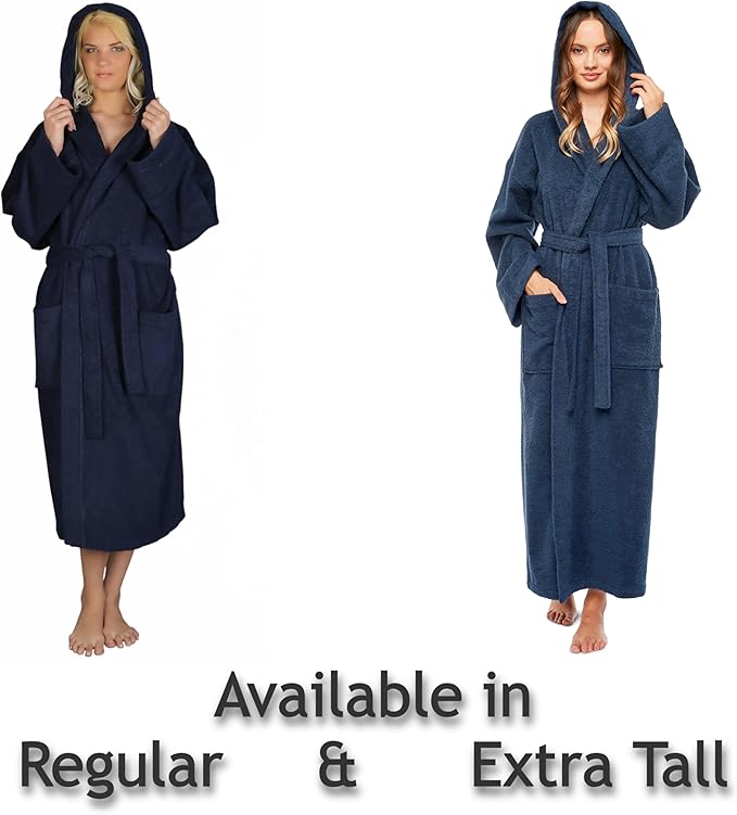 Arus Women's Hooded Classic Bathrobe Turkish Cotton Robe with Full Length Options