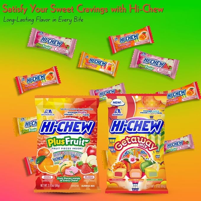 Hi Chew Candy Variety Mix, Pack of 4 Bags – 12 Flavor Assortment of Soft & Chewy Fruit Candy – Includes Fantasy Mix, Sweet & Sour, Berry, and Dessert Flavors – Individually Wrapped for Sharing & Snacking
