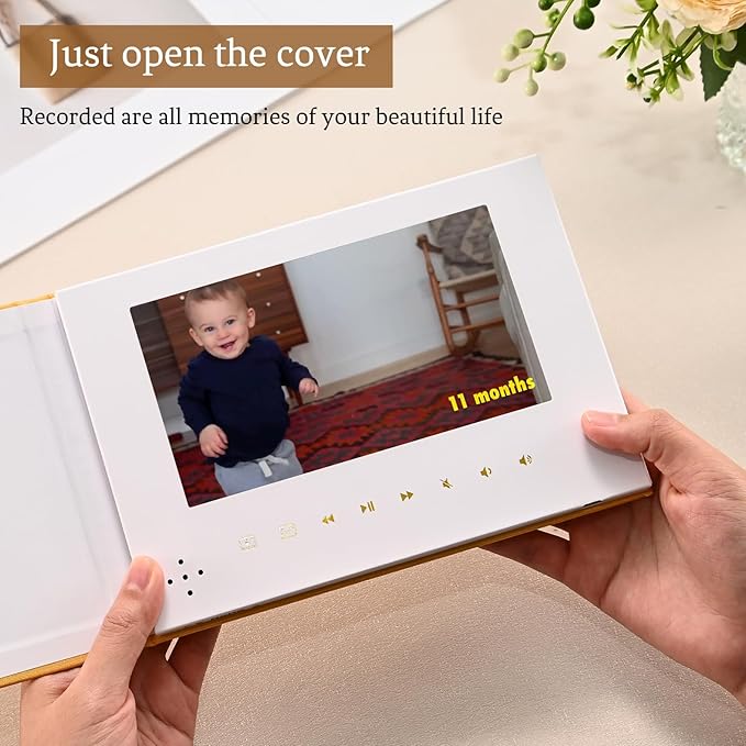 The Story of You – Luxury Memory Video Book, Linen Cover with Gold Foil, 7″ HD Screen, 4GB Rechargeable Digital Album for Baby Keepsake & Newborn Gift