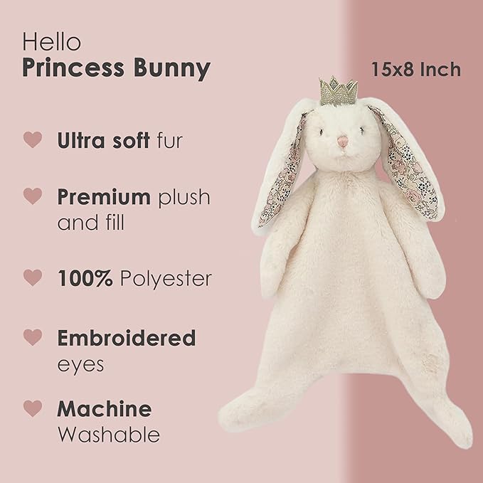 MON AMI Princess Bunny Baby Security Blanket | Soft Plush Lovey for Infants & Toddlers | 15" Snuggle Comforter | Newborn Essential