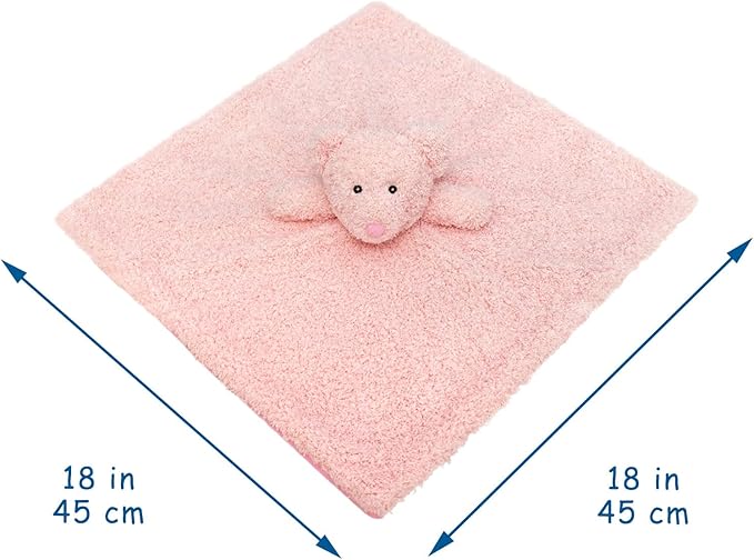 Baby Pink Teddy Bear Soft Stuffed Animal Security Blanket, Plush Bear Character Lovey Blanket, Baby Shower/Nursery Gift, Newborn Infant Toddler Snuggle Blankie for Boys Girls, 18 Inches