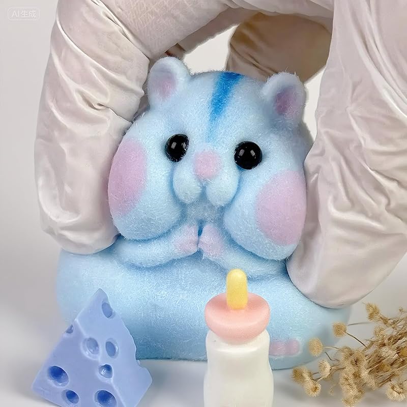 Handmade Taba Squishy Hamster Toy, Cute Squishy Hamster Fidget Toy, Realistic Hamster Toy, Soft Silicone Mochi Furry Toy, Stress Relief Gift for Adults & Kids, Sensory Anxiety Plushie (Blue)